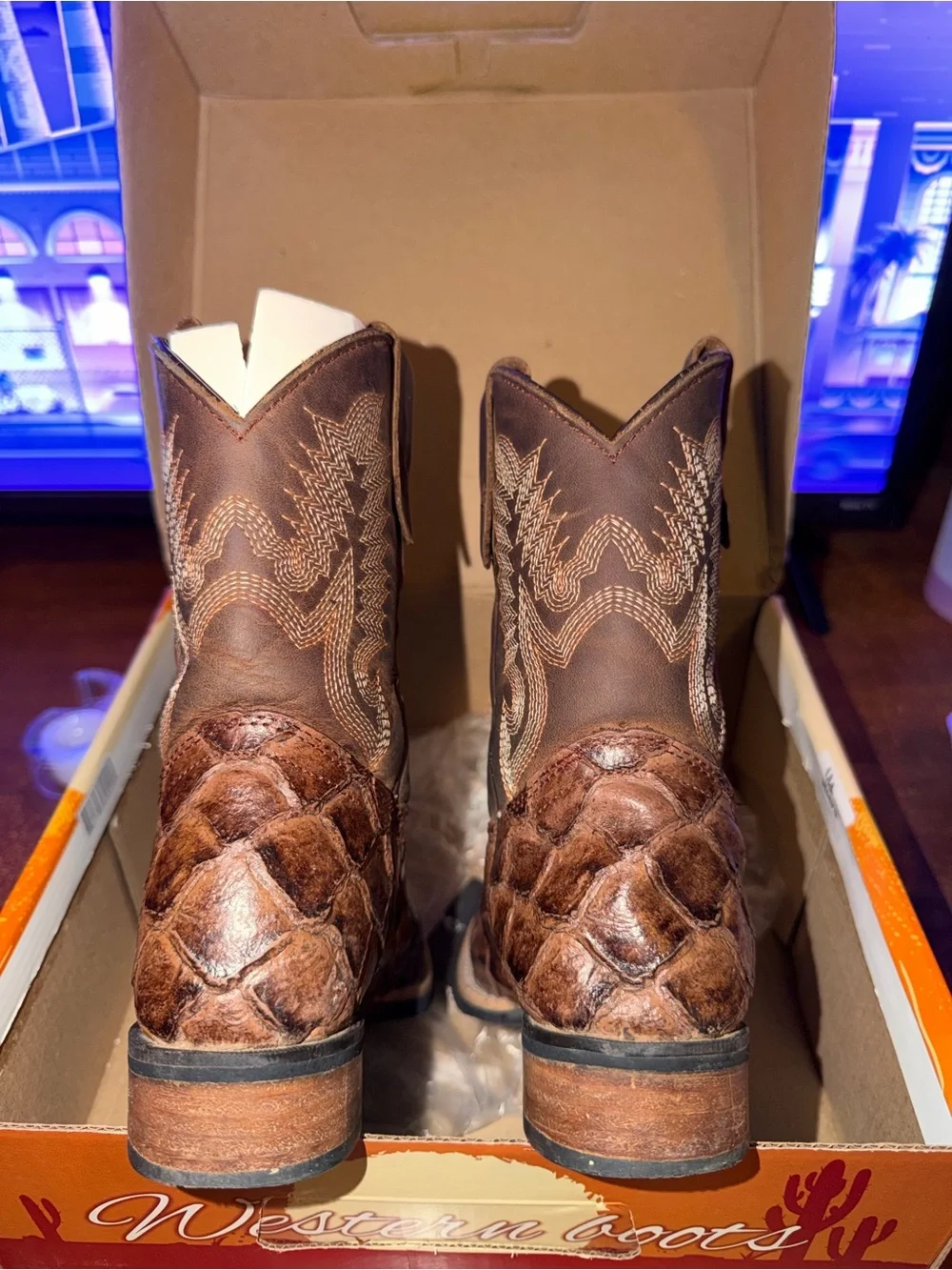 Brown boy Western Cowboy Boots - Exotic Textured Leather